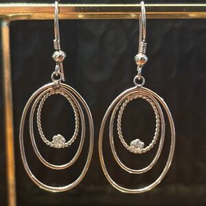 Concentric Oval Drop Earrings with Sparkling Accent Silver Tone‎ Fashion Jewelry